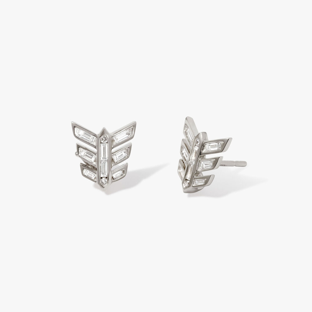 Deco 18ct White Gold Diamond Feather Stud Earrings | Annoushka jewelley